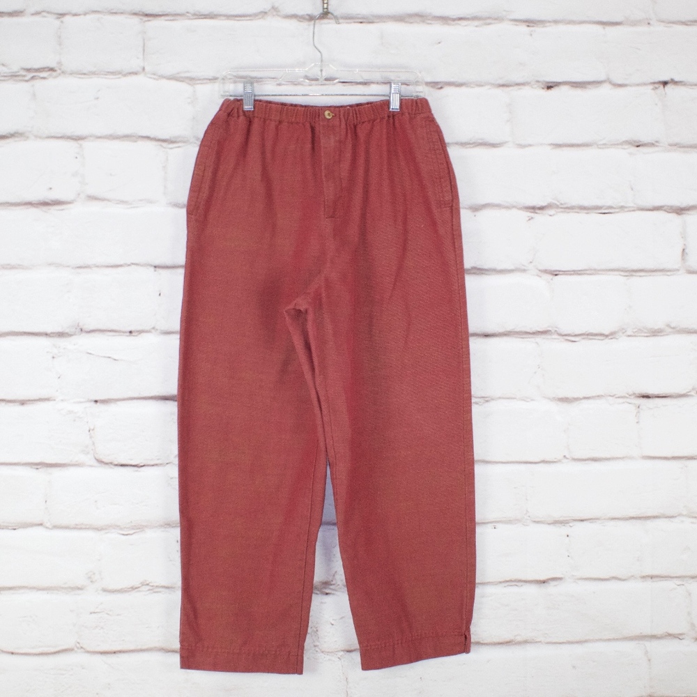 Orvis Red Cotton Blend Lightweight Elastic Waist Pull on Pants Size 14 - Picture 1 of 8